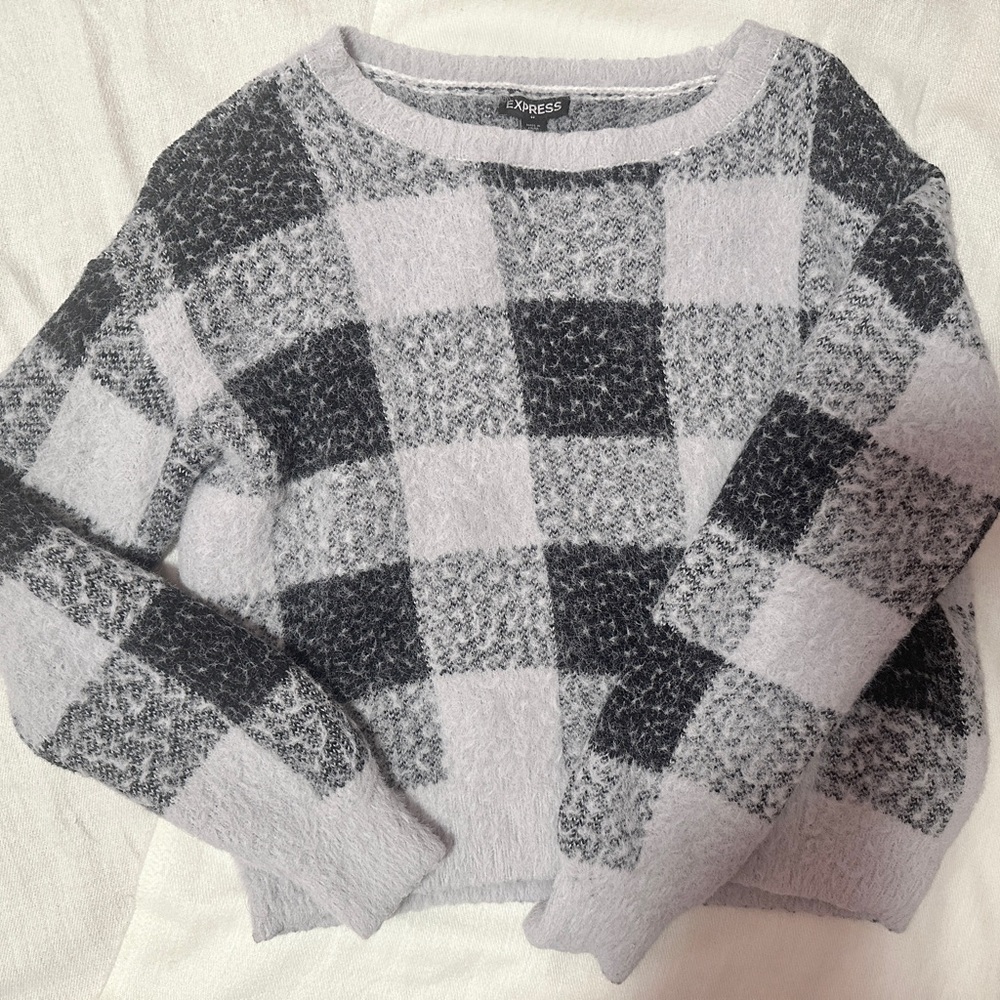 Express Black, Gray, and White Checkered Sweater